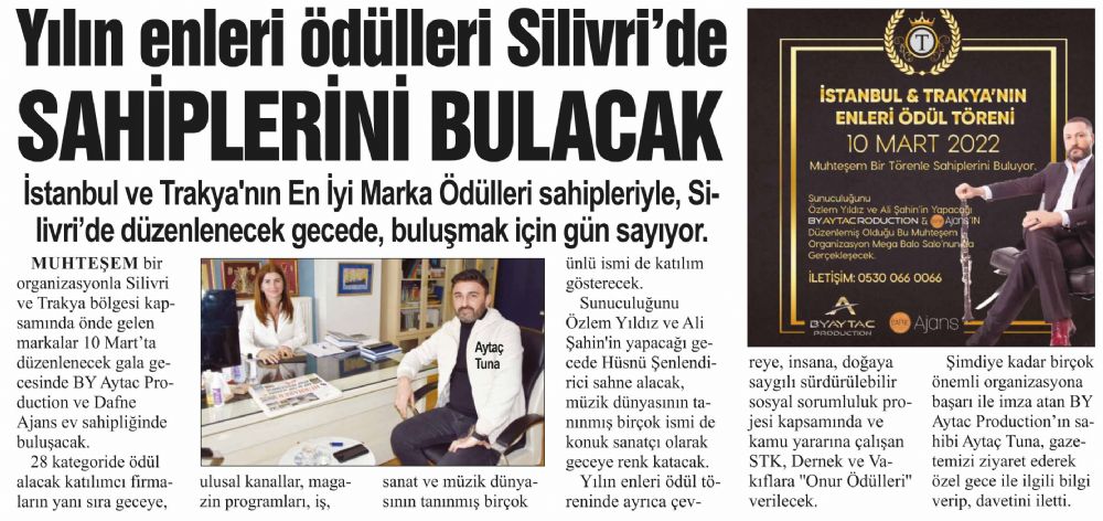 Yılın enleri ödülleri Silivri’de sahiplerini bulacak