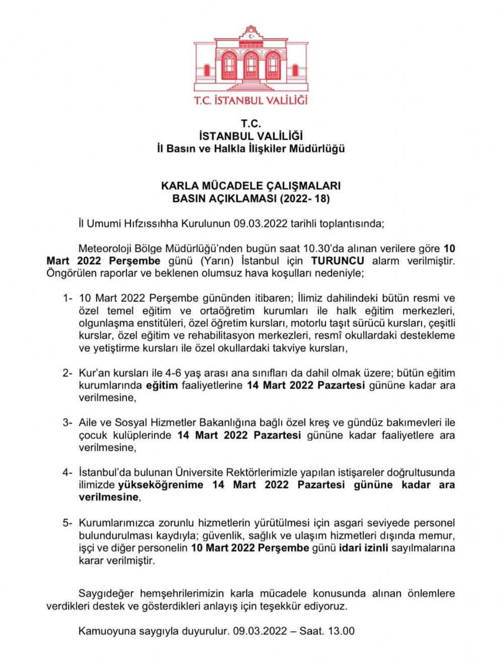 İstanbul Valiliğinden tatil açıklaması