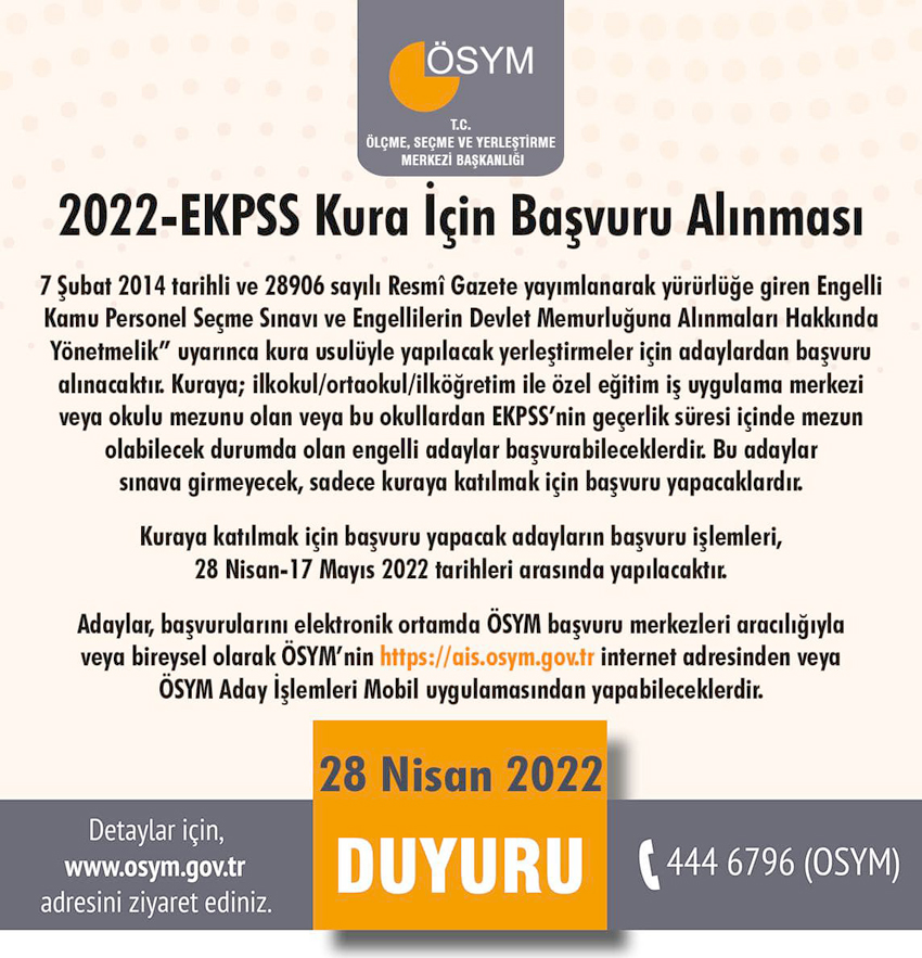 Engelli Kamu Personeli Seçme Sınavı başvuruları