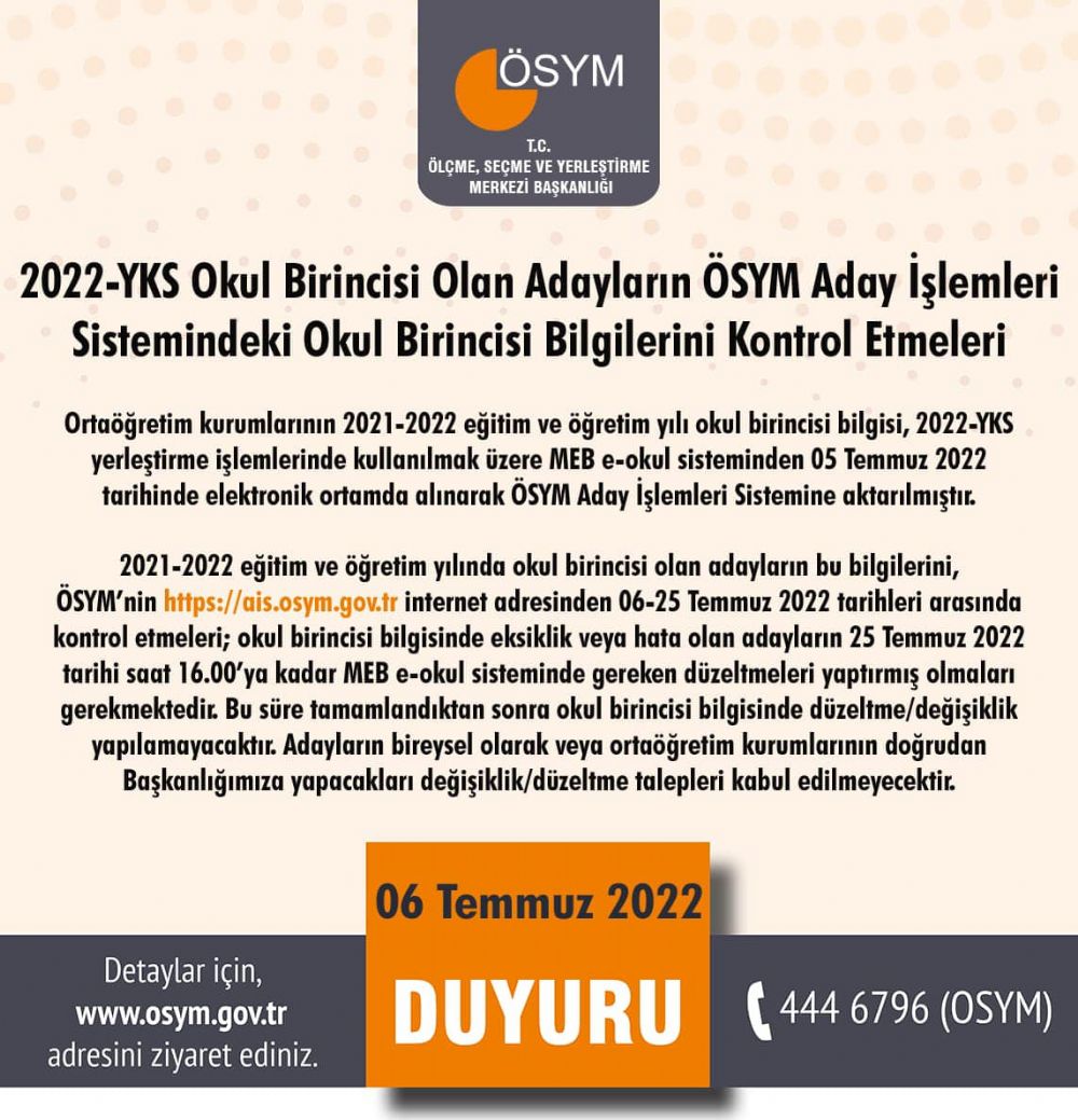 ÖSYM’den duyuru