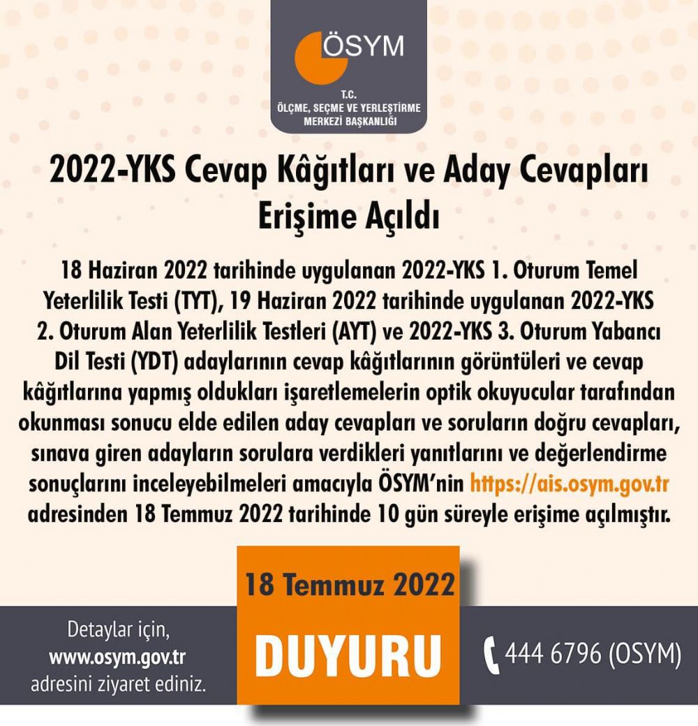 YKS Cevap Kâğıtları ve Aday Cevapları erişime açıldı