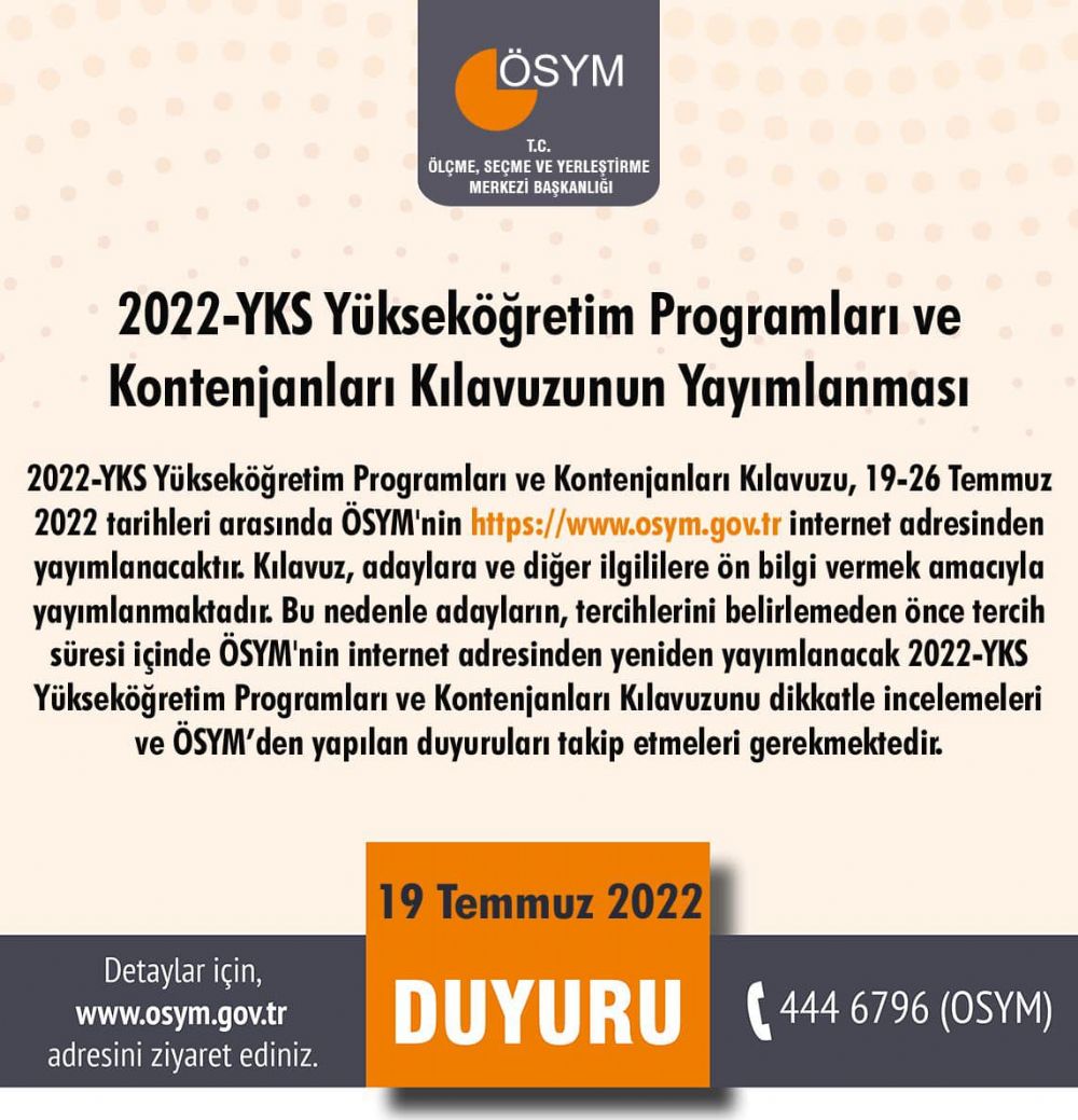 2022-YKS Yükseköğretim Programları ve Kontenjanları Kılavuzu yayımlandı