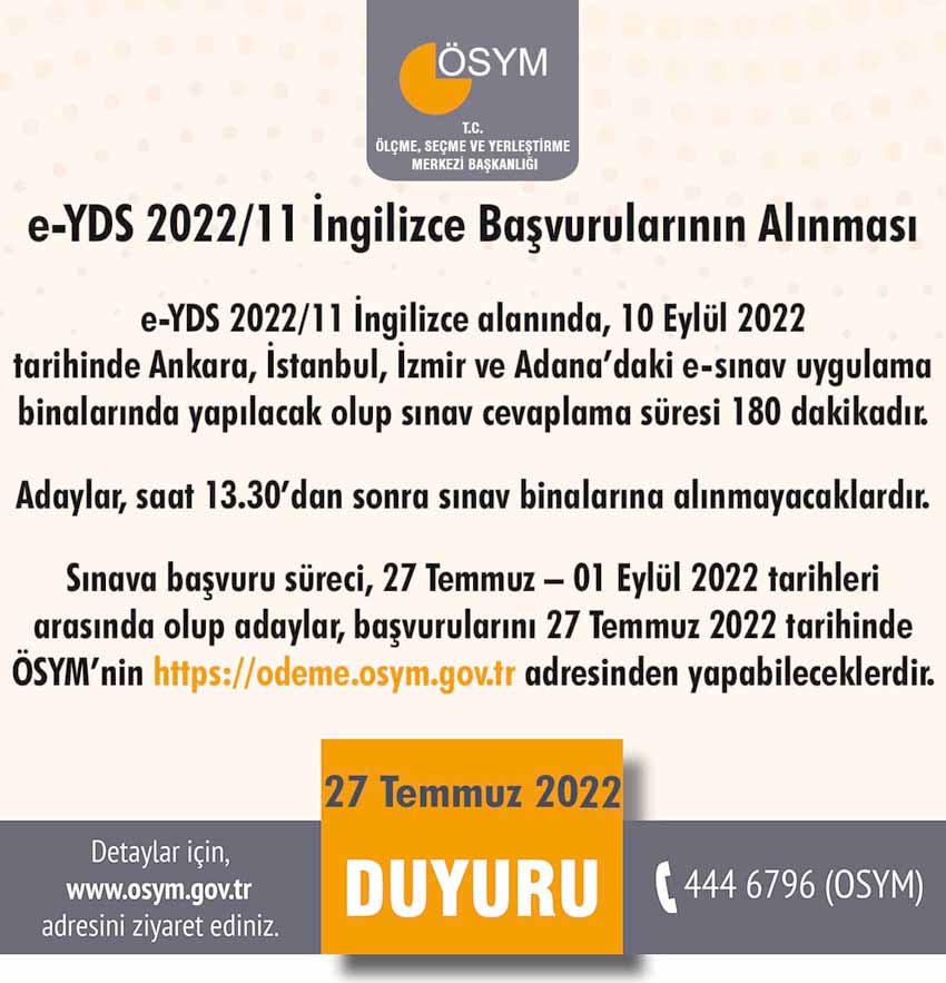 e-YDS 2022/11 İngilizce başvurular başladı