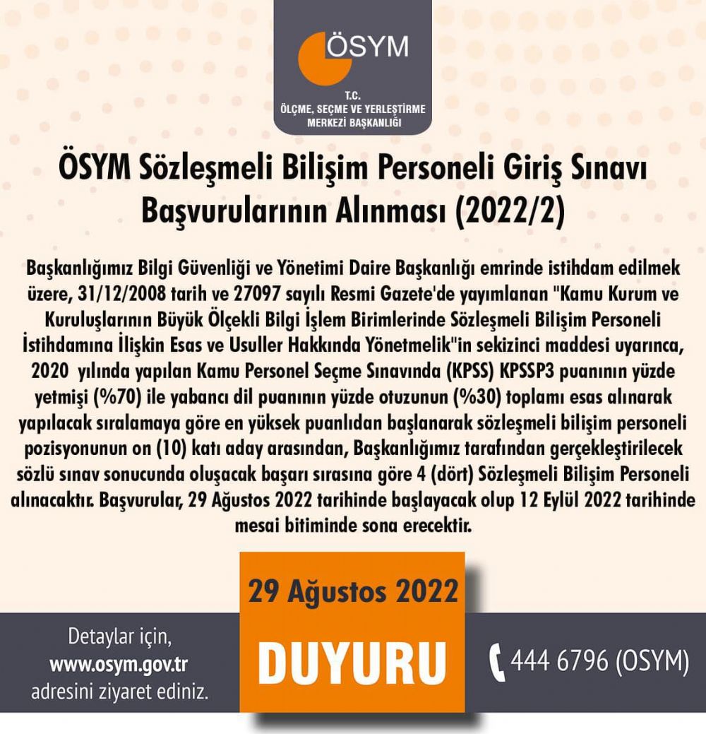 ÖSYM Sözleşmeli Bilişim Personeli Giriş Sınavı Başvuruları