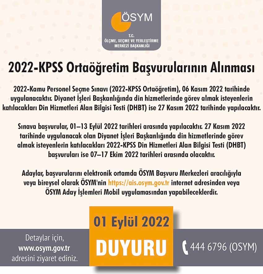 2022-KPSS Ortaöğretim başvuruları başladı