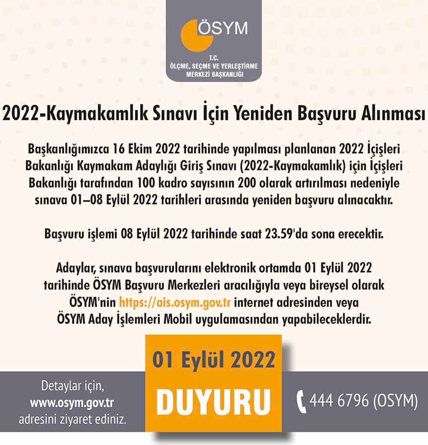 2022-Kaymakamlık Sınavı için yeniden başvuru