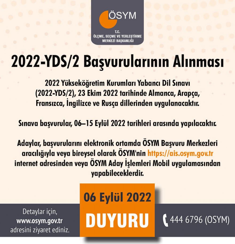 2022-YDS/2 Başvuruları başladı