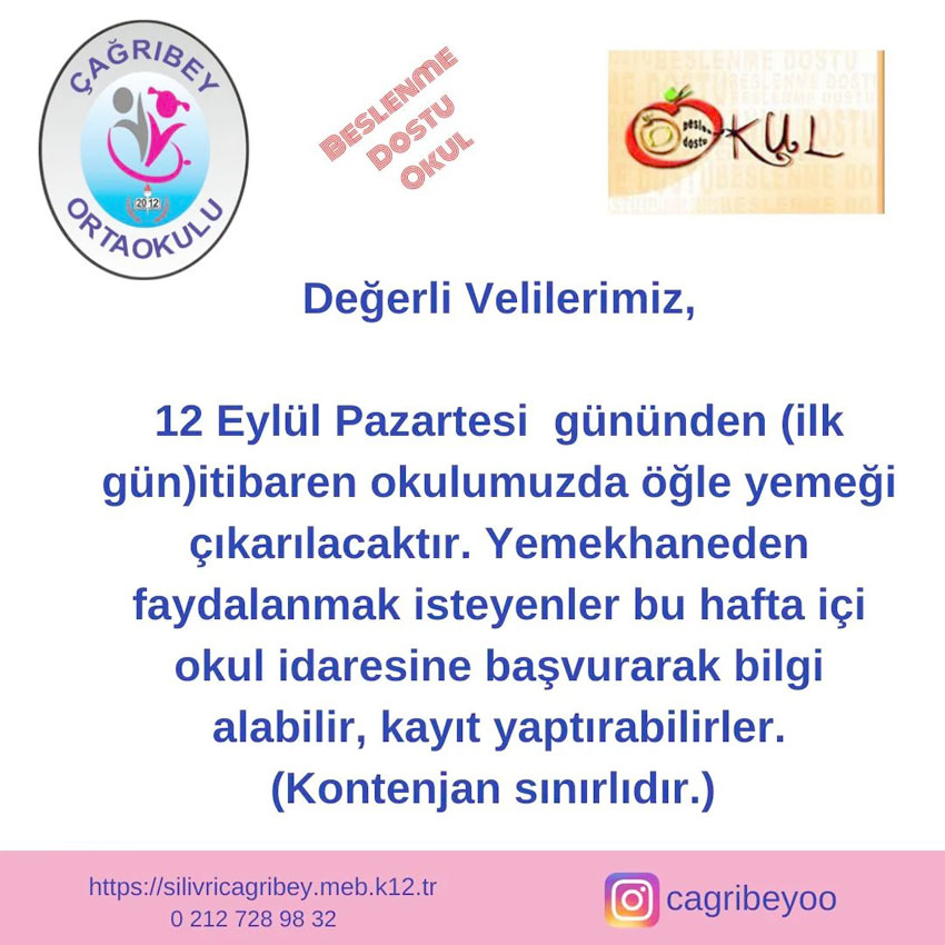 Çağrıbey Ortaokulu velilerine duyuru