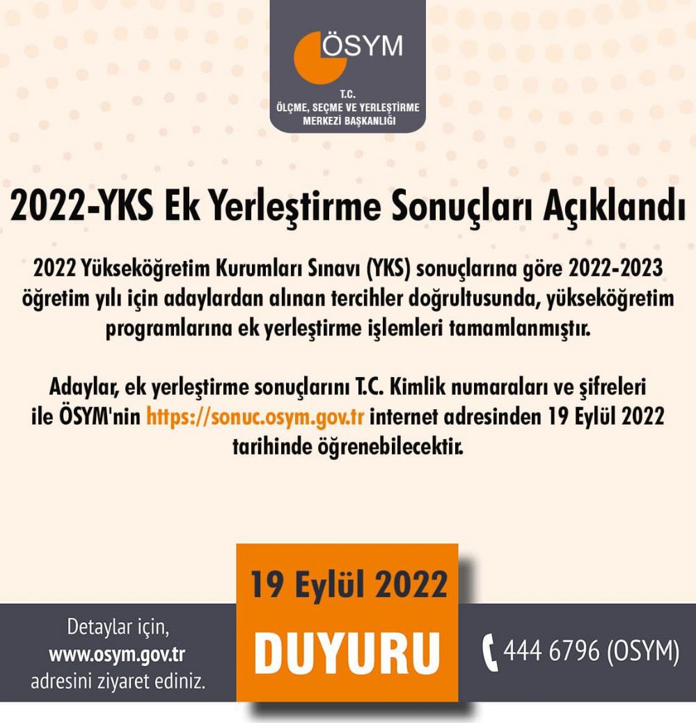 2022-YKS Ek Yerleştirme sonuçları açıklandı