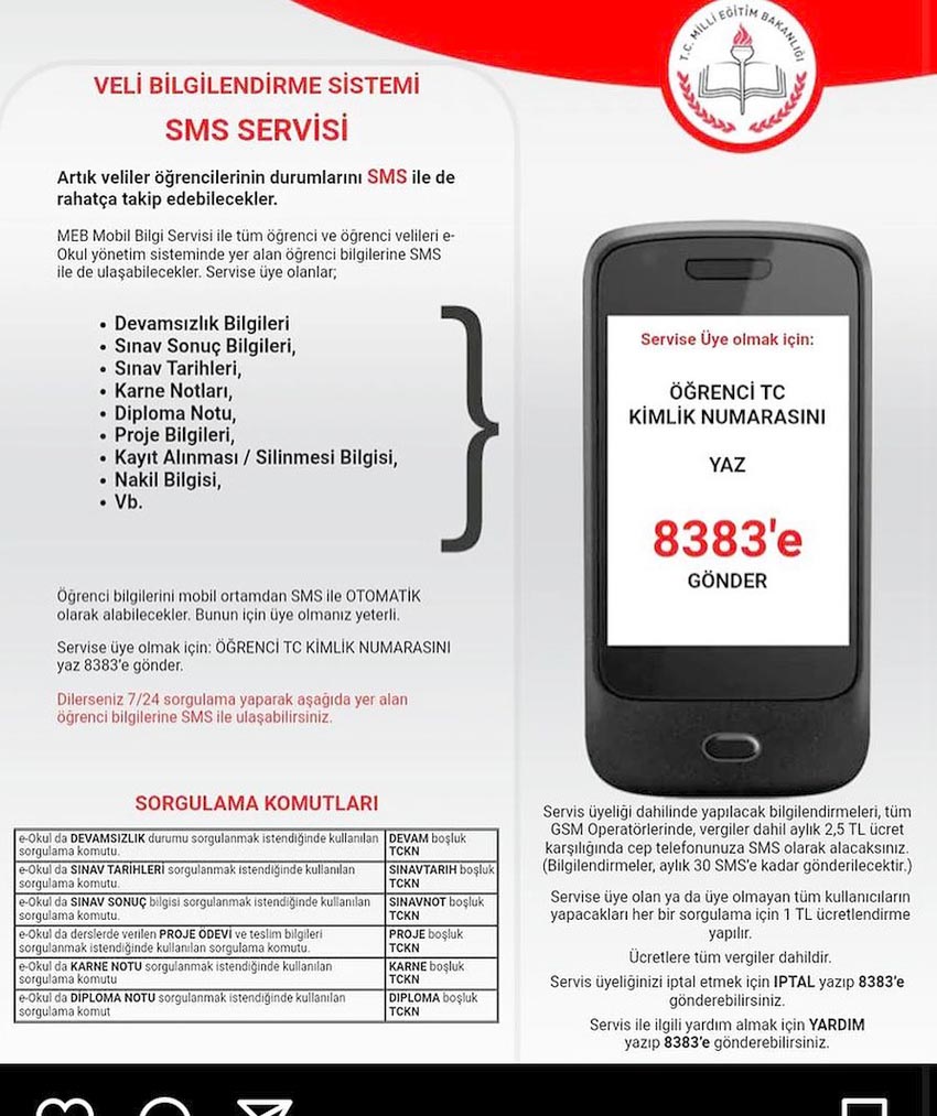 Veli Bilgilendirme SMS Sistemi