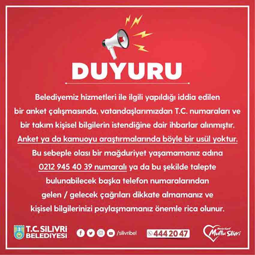 Belediyeden anket uyarısı
