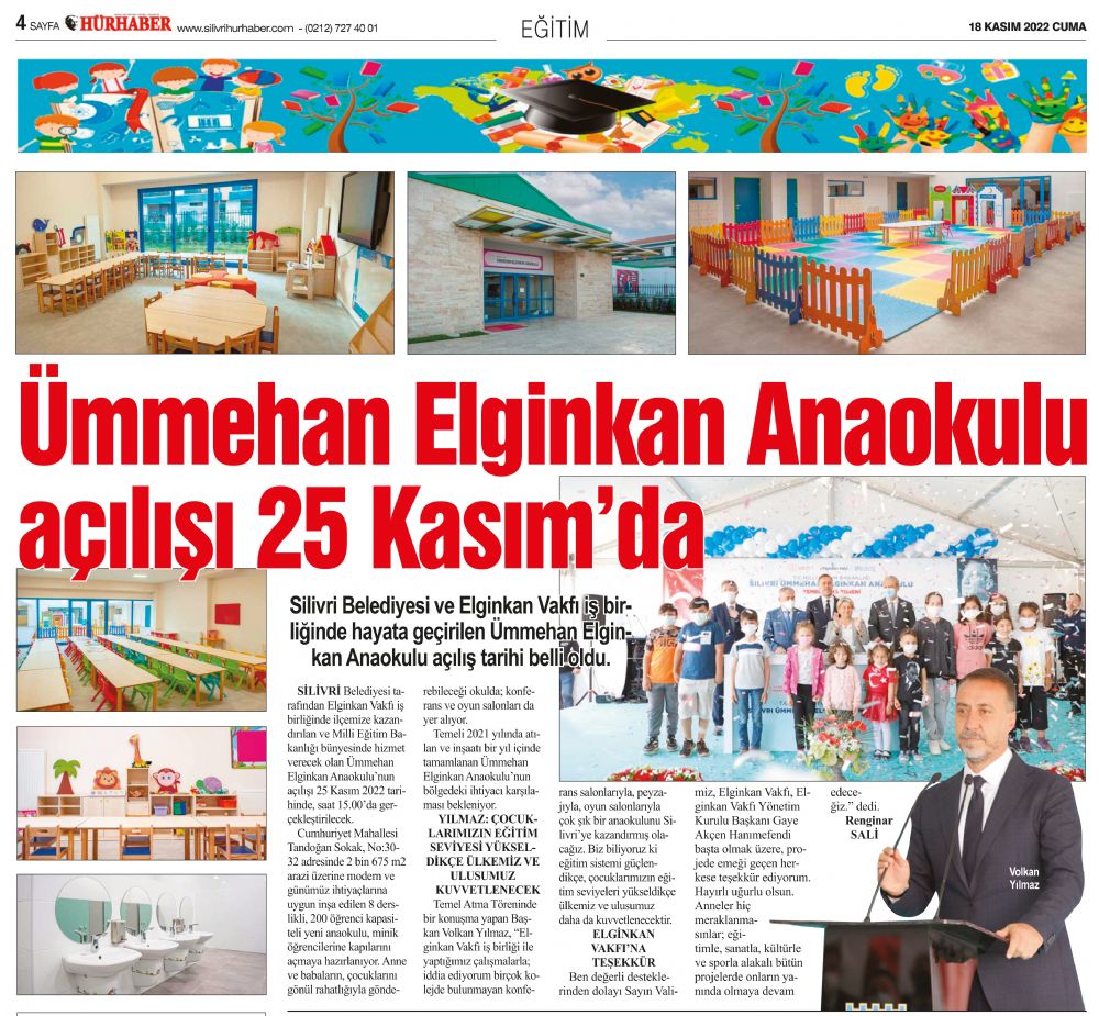 Ümmehan Elginkan Anaokulu açılışı 25 Kasım’da