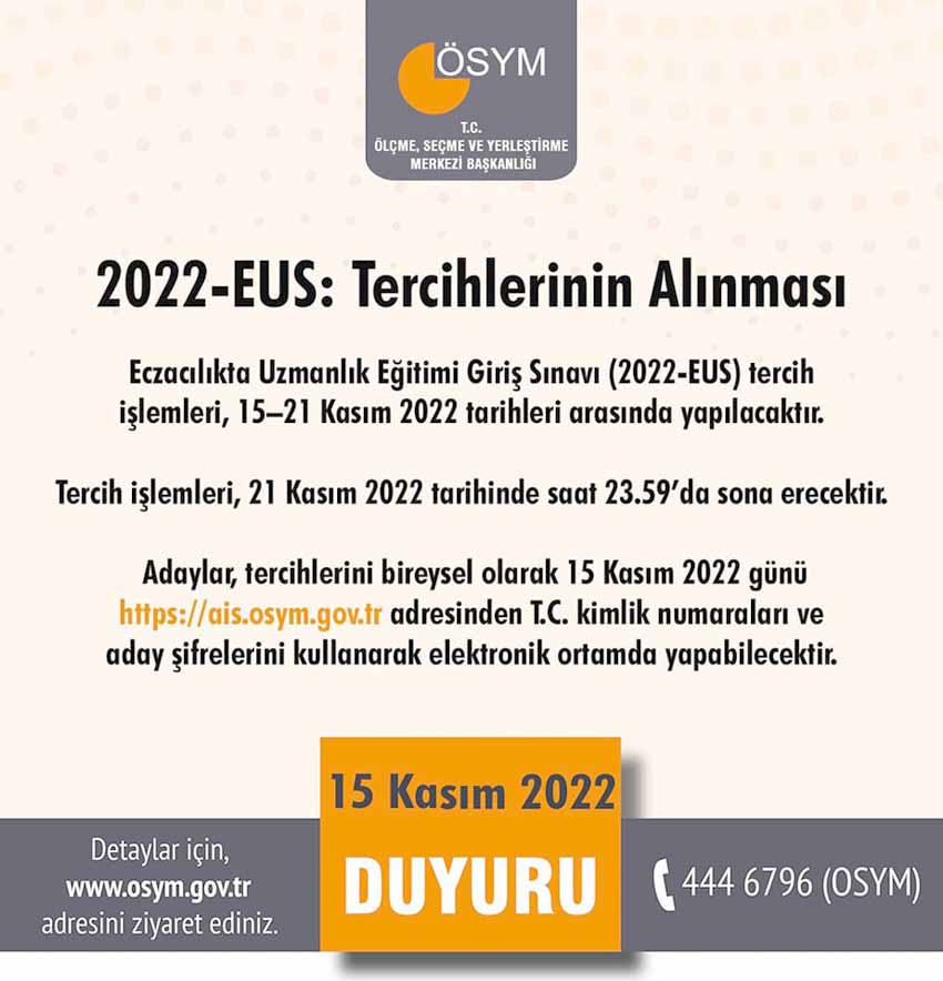 DUS ve EUS tercih işlemleri başladı