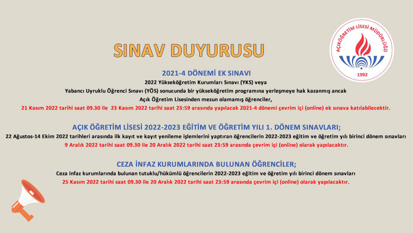 Açıköğretim Lisesi’nden ek sınav duyurusu