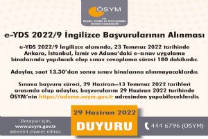 e-YDS 2022/9 İngilizce başvuruları başladı