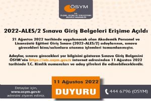 2022-ALES/2 Sınava Giriş Belgeleri erişime açıldı