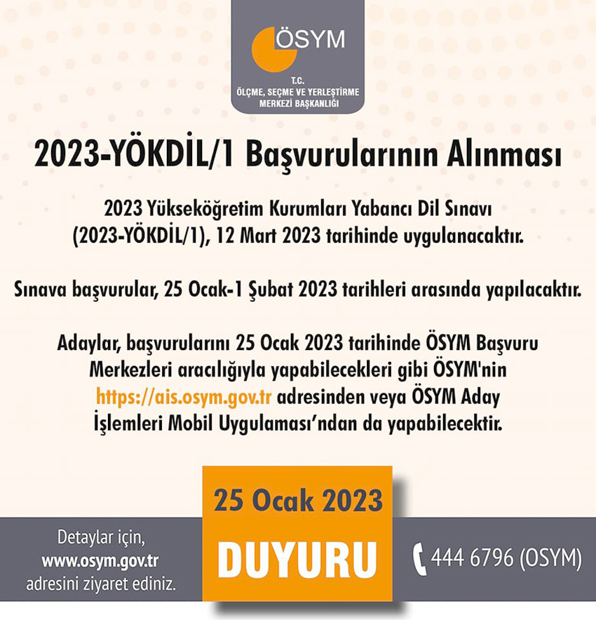 2023-YÖKDİL/1 Başvuruları başladı