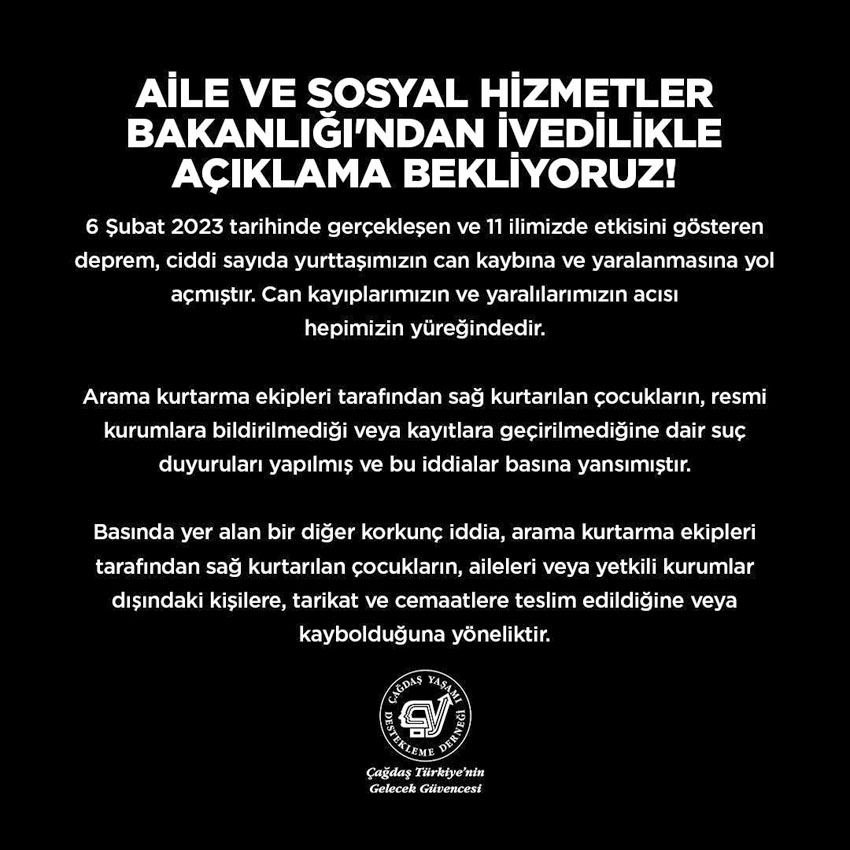 “Aile ve Sosyal Hizmetler Bakanlığı’ndan açıklama beklİyoruz”