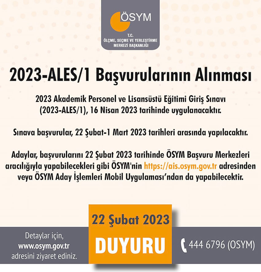 ALES/1 Başvuruları başladı