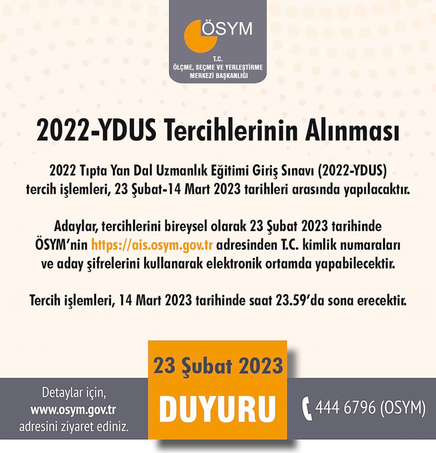 Tıpta Yan Dal Uzmanlık Eğitimi Giriş Sınavı tercihleri alınıyor
