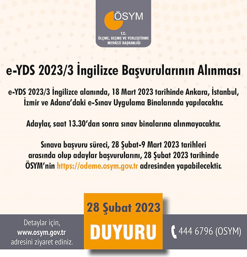 e-YDS İngilizce başvuruları başladı