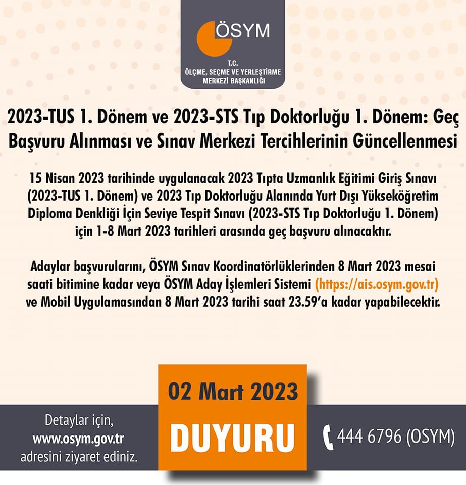 ÖSYM’den Tıpta Uzmanlık Sınavı duyurusu