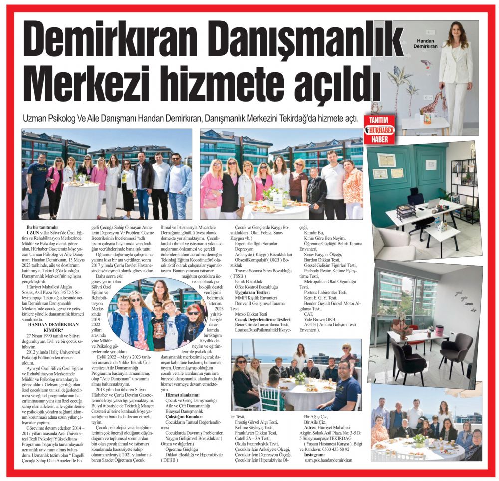 Demirkıran Danışmanlık Merkezi hizmete açıldı