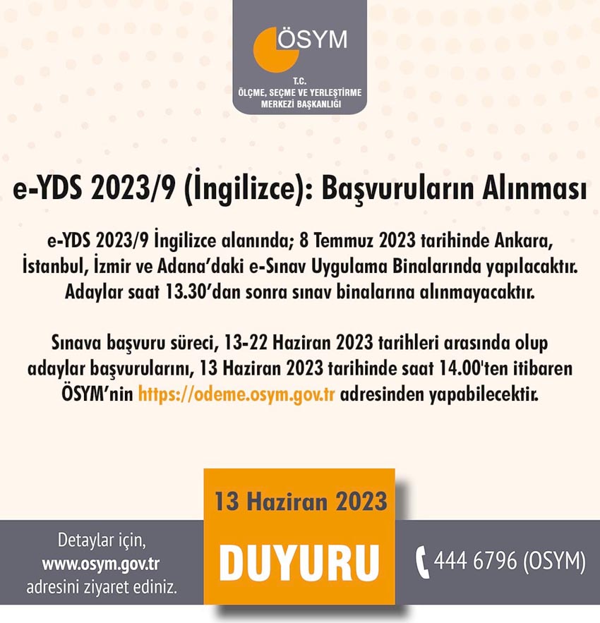 Yabancı Dil Bilgisi Seviyle Tespit Sınavı başvuruları başladı