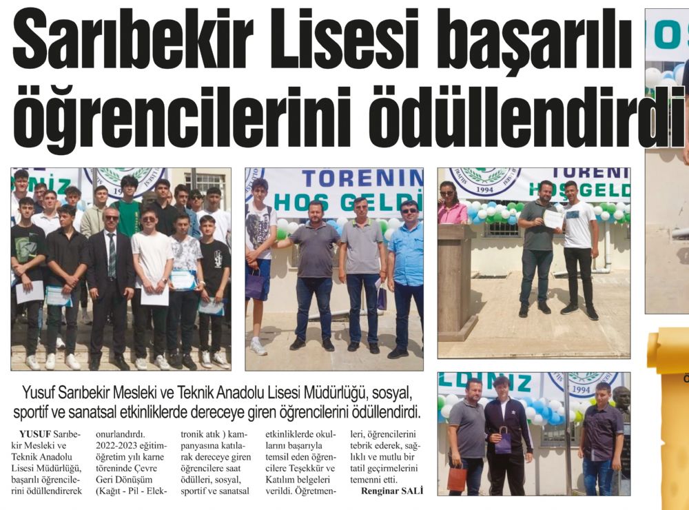 Sarıbekir Lisesi başarılı öğrencilerini ödüllendirdi