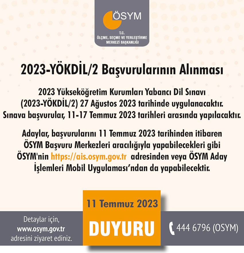 Yabancı Dil Sınavı başvuruları başladı