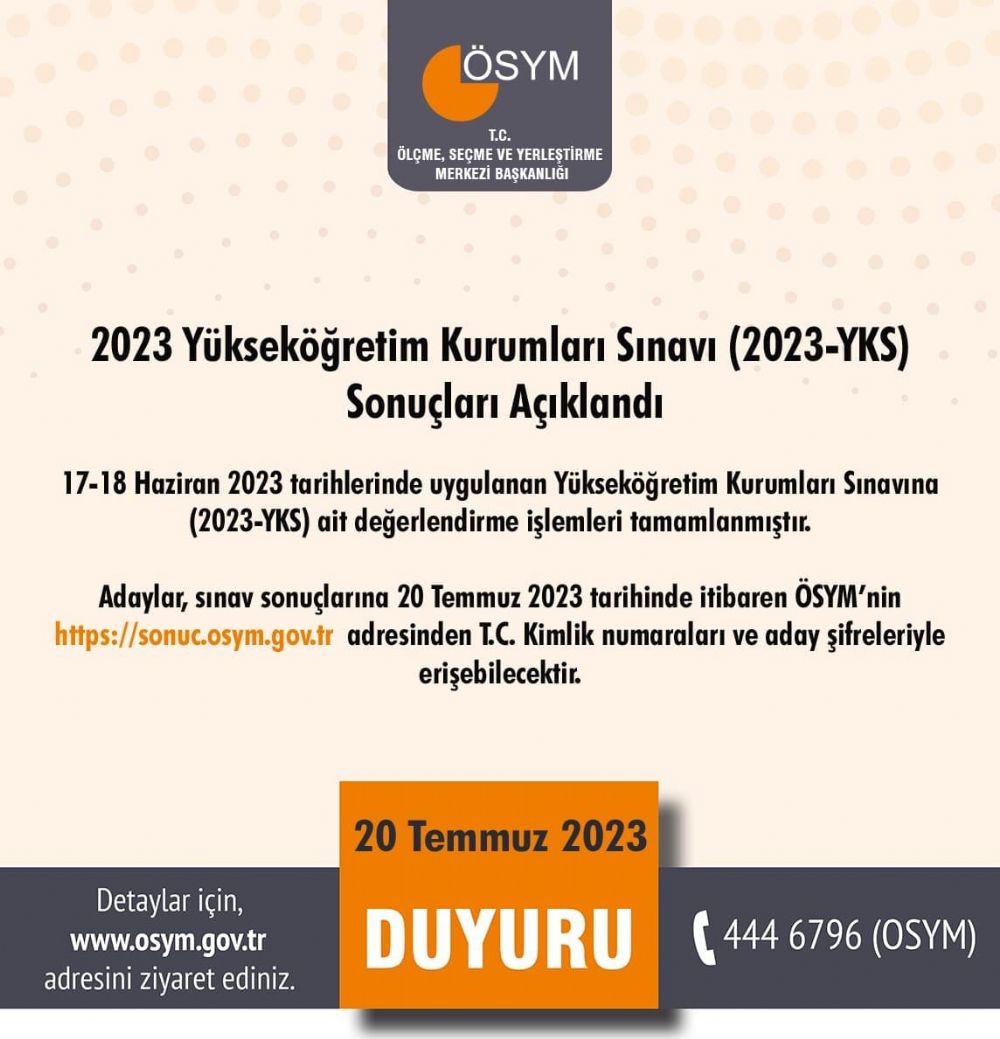 2023 Yükseköğretim Kurumları Sınavı sonuçları açıklandı