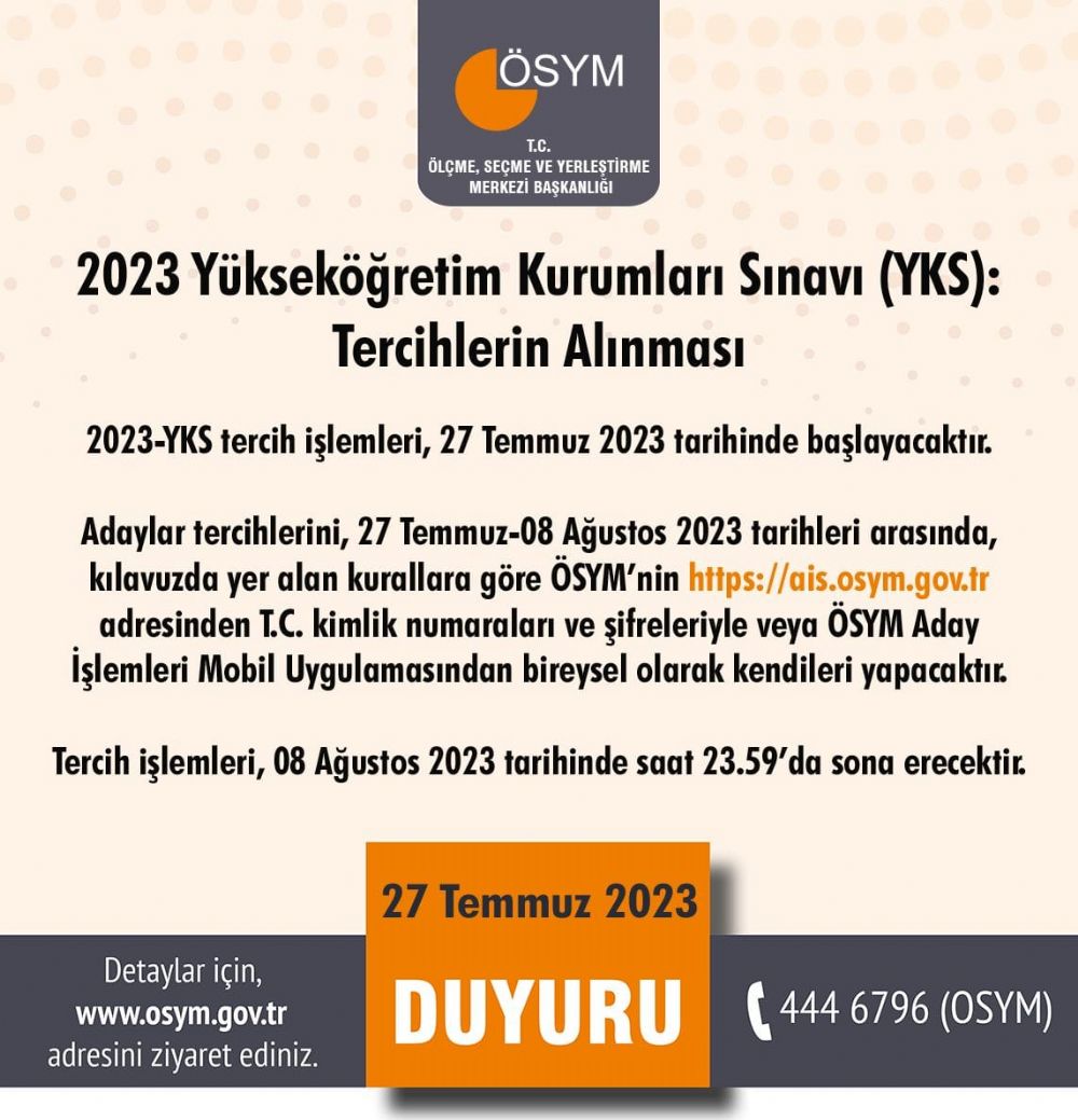 YKS tercih işlemleri başladı