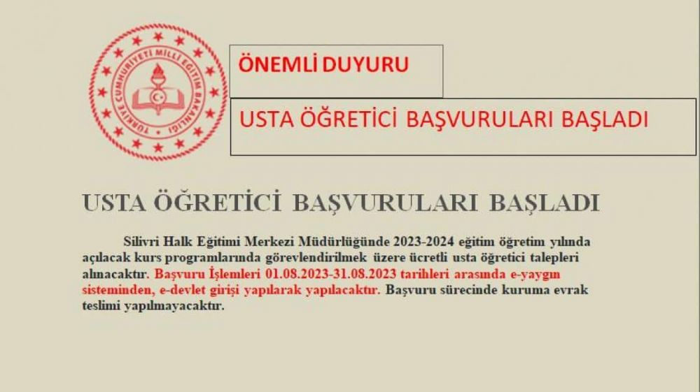 Usta Öğretici başvuruları başladı
