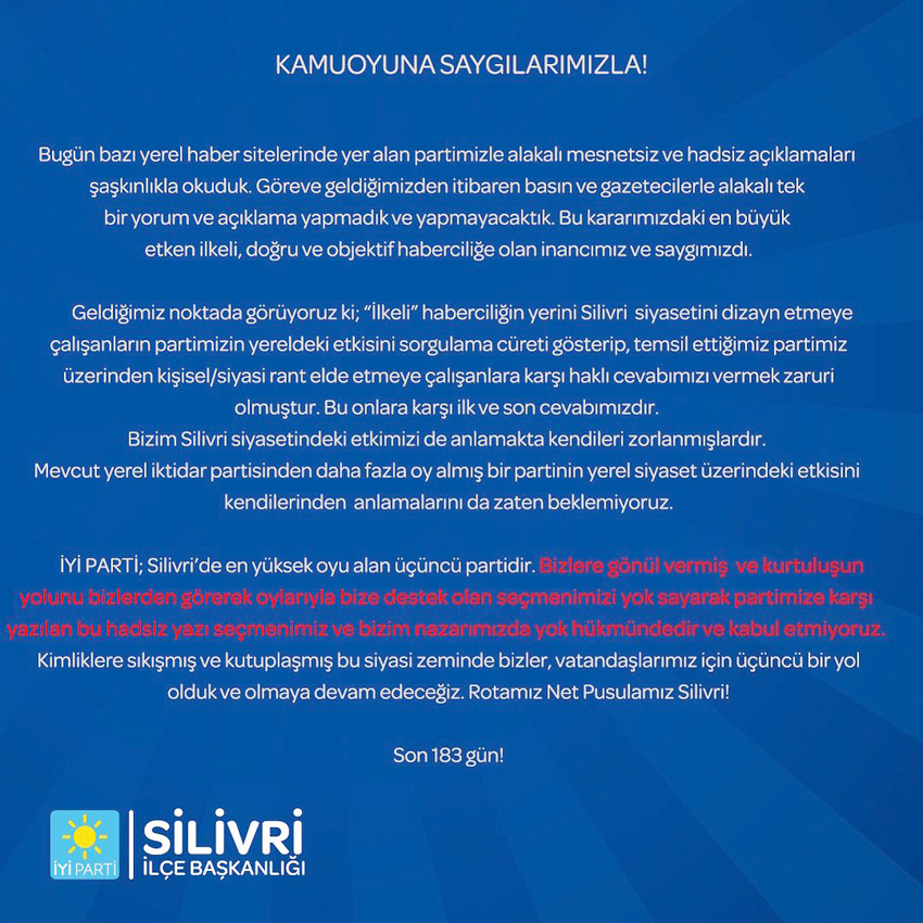 İYİ Parti’den kamuoyu açıklaması