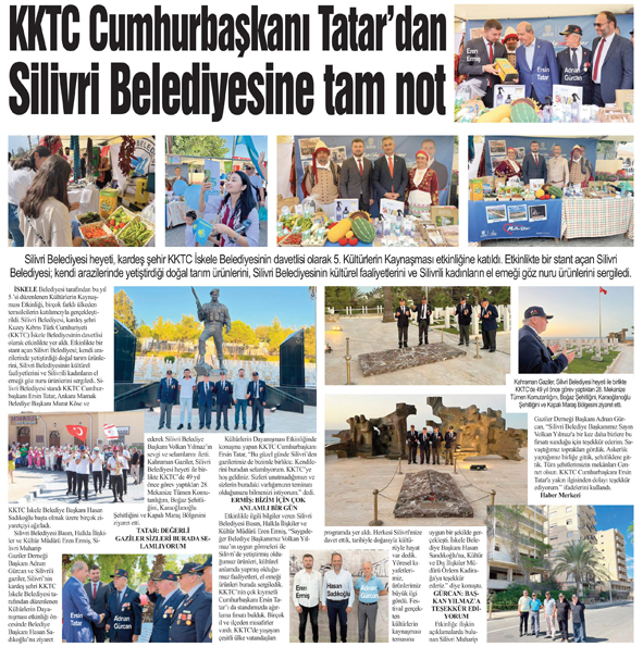 KKTC Cumhurbaşkanı Tatar’dan Silivri Belediyesine tam not