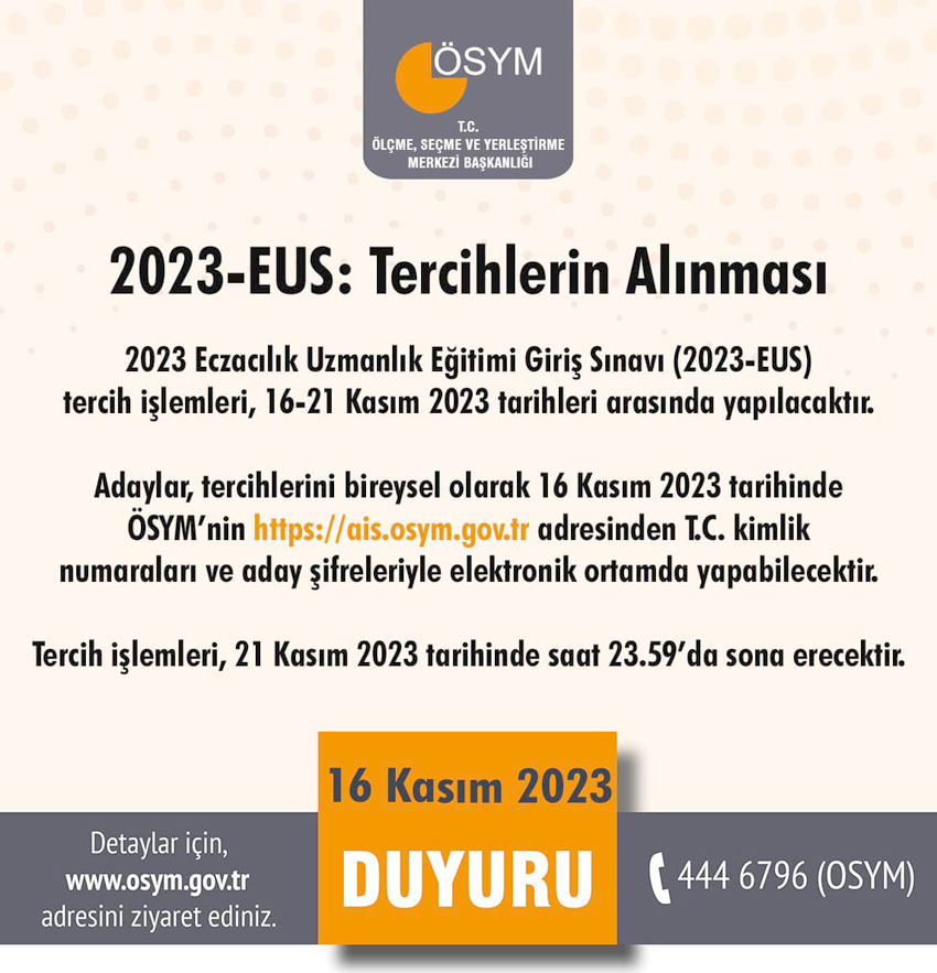 Eczacılıkta Uzmanlık Eğitimi Giriş Sınavı