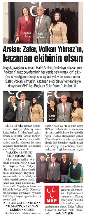 Arslan: Zafer, Volkan Yılmaz’ın, kazanan ekibinin olsun