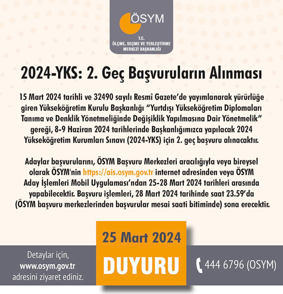 YKS 2. Geç başvuruları alınacak