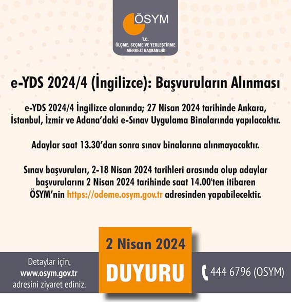e-YDS 2024/4 İngilizce başvuruları alınmakta